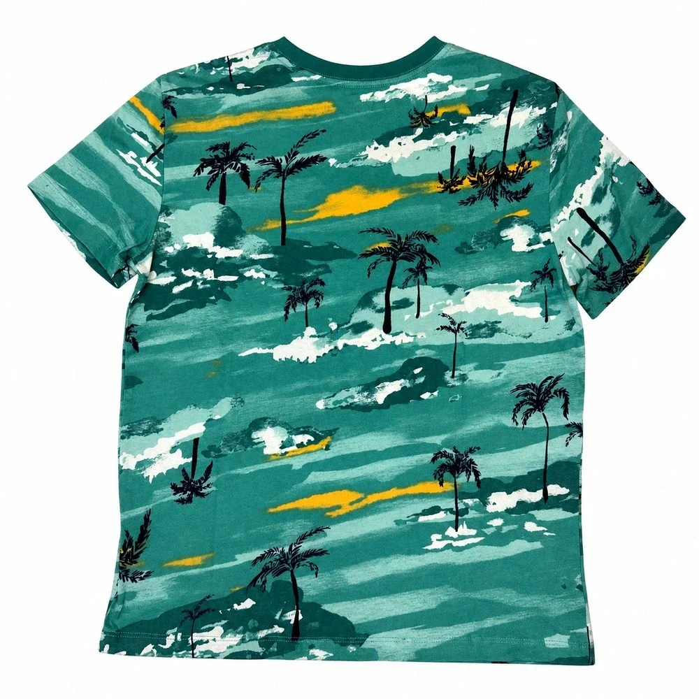 Old Navy | Boys Teal Green Tropical Palm Tree Print T-Shirt | Size L 10-12